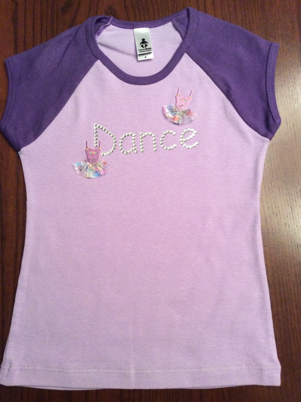 American Apparel Purple Rhinestone Dance Appliqué Tee Shirt Size 6